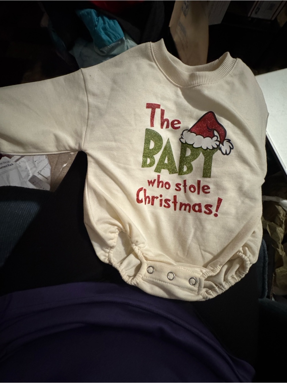 Cream Holiday Baby Bodysuit with Festive Print